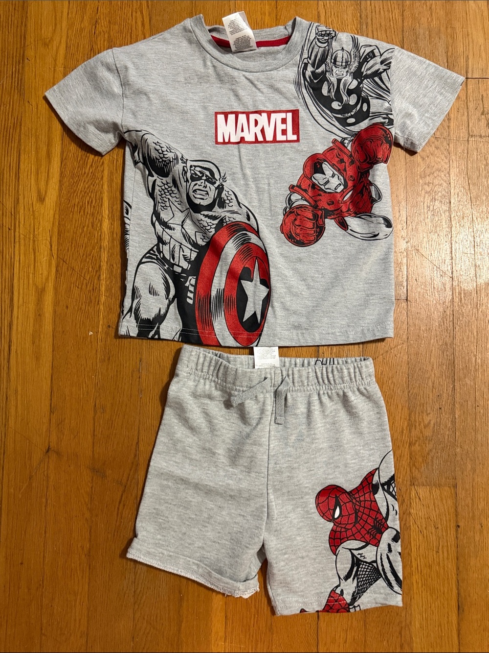 Marvel Kids Grey Superhero Tee & Shorts Set with Red Accents